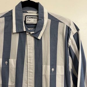 Express Blue and White Striped Dress Shirt